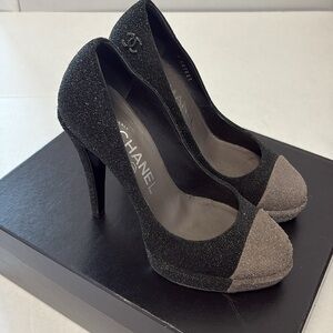 CHANEL Glitter CC Interlocking Black Heels